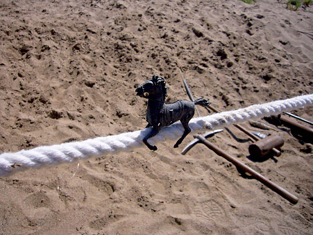 baldiri : cavall negre sobre corda blanca amb eines al terra : baldiri08050601.jpg
